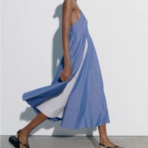 Zara Spaghetti strap striped poplin sundress